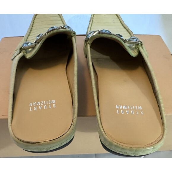 Stuart Weitzman Light Green Croc Embossed Leather Loafer Slide Rhinestone Sz 8N - Picture 6 of 6